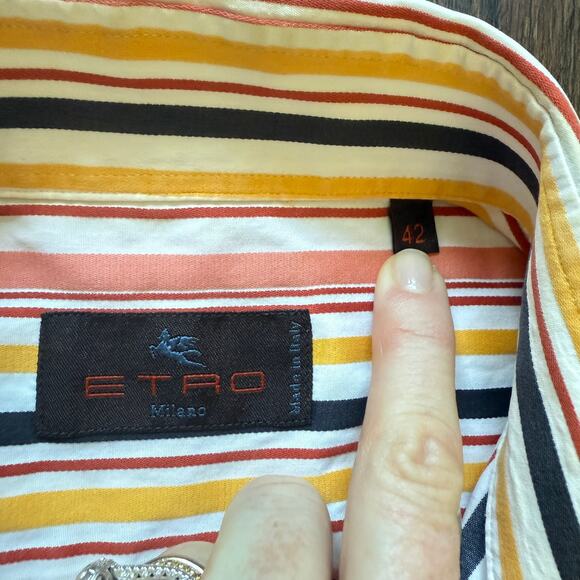Etro Milano Multicolor Striped Button Up Shirt 100% Cotton Italy 42 - Picture 4 of 10
